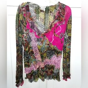 Alberto Makali Pink and Green Patterned Blouse